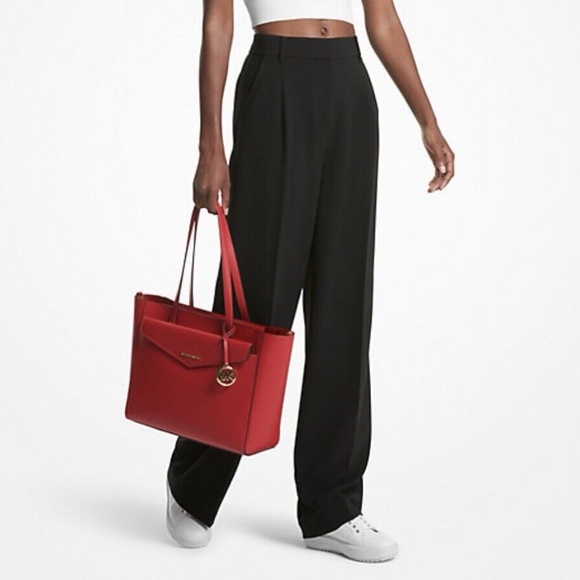 New MICHAEL KORS Maisie Large Pebbled Leather 2-in-1 Tote Bag/with wristlet, Red - Picture 4 of 11